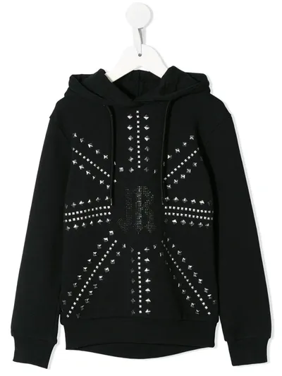 John Richmond Junior Kids' Studded-logo Hoodie In Black