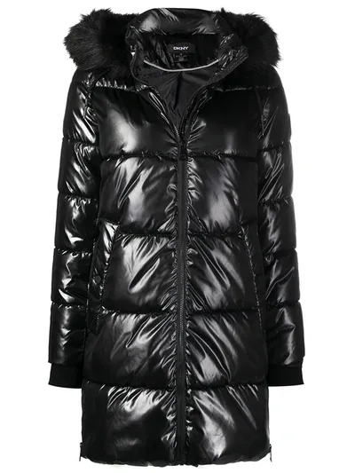 Dkny Hooded Puffer Jacket In Black