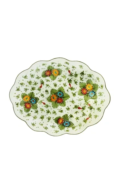 Moda Domus Fiorito By ; Hand-painted Ceramic Scalloped Tray In Green