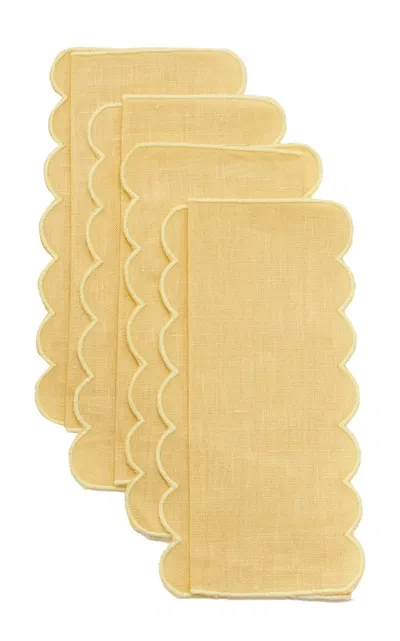 Moda Domus Set-of-four Linen Cocktail Napkins In Yellow,olive