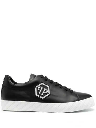 Philipp Plein Leather Lace-up Sneakers In Black