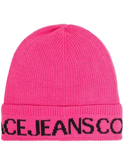 Versace Jeans Couture Intarsia Logo Beanie Hat In Pink