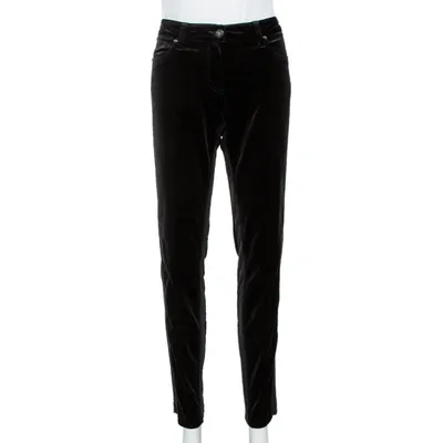 Pre-owned Roberto Cavalli Black Velvet Knit Paneled Tapered Trousers L