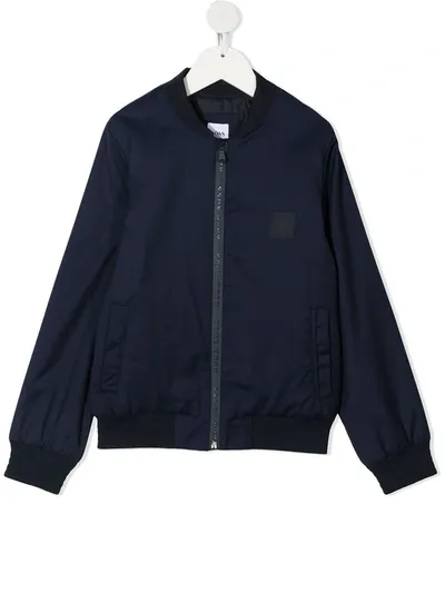 Hugo Boss Kids' Logo Patch Bomber Jacket In Blue