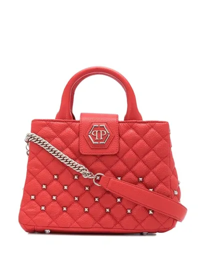 Philipp Plein Quilted Small Handle Bag In Red