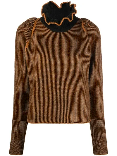 See By Chloé Ribbed-knit Funnel-neck Jumper In Black