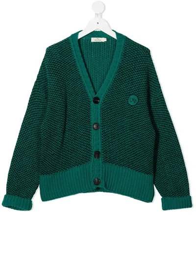 Andorine Kids' Embroidered Logo Cardigan In Green