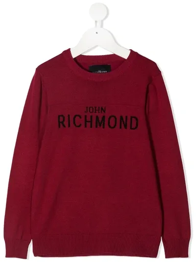 John Richmond Junior Kids' Intarsia-knit Logo Jumper In Red