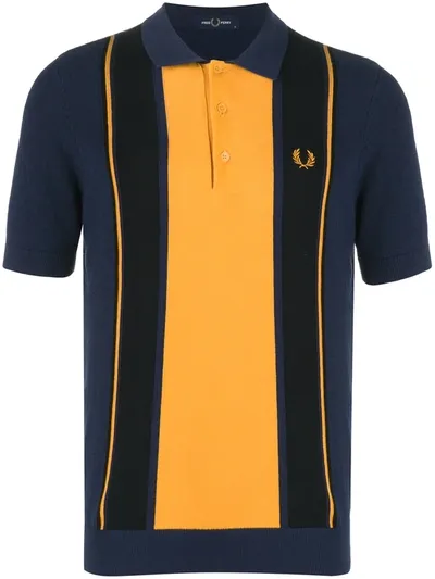 Fred Perry Striped Knit Boucle Polo Shirt In Blue