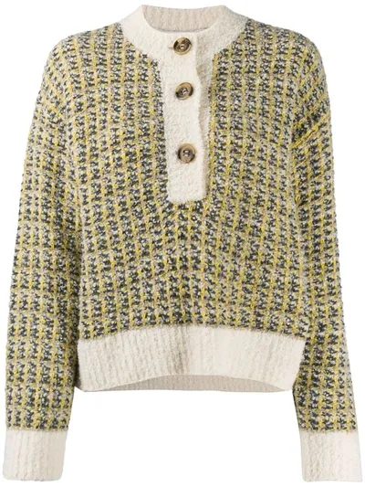 Tela Textured Knit Button-down Jumper In Neutrals