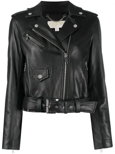 Michael Kors Cropped Biker Jacket In Black