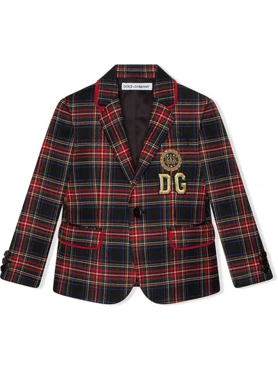 Dolce & Gabbana Kids' Single-breasted Tartan Blazer In Red