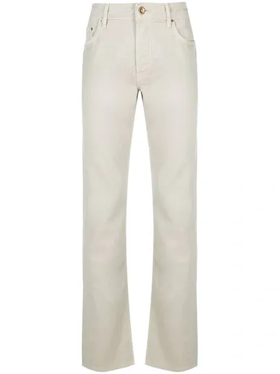 Hand Picked Ravello Logo Patch Trousers In Neutrals