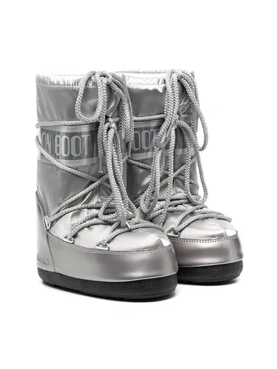 Moon Boot Kids' Icon Junior Lace-up Snow Boots In Silver