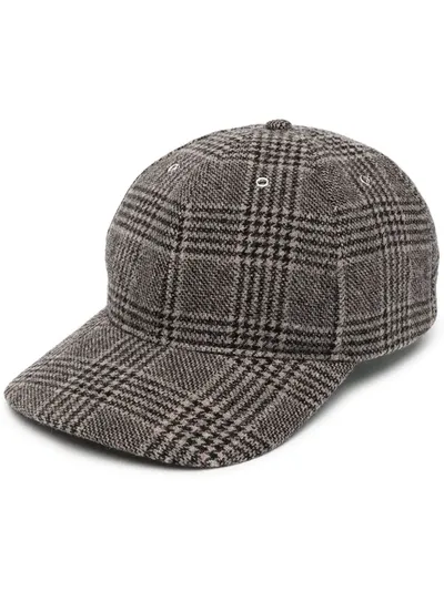 Ymc You Must Create Check Wool-blend Baseball Cap In Brown