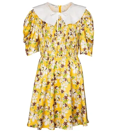 Miu Miu Floral Crêpe Satin Minidress In Yellow