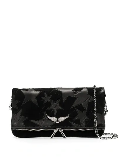 Zadig & Voltaire Rock Suede Stars Clutch Bag In Black