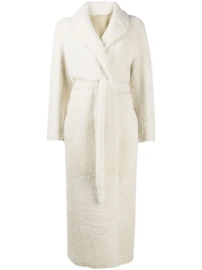 Simonetta Ravizza Long Shearling Coat In Neutrals