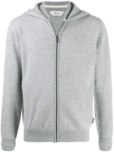 Z Zegna Zip-through Hooded Sweater In Grey