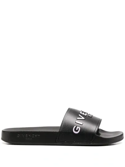 Givenchy Logo-appliqued Slides In Schwarz