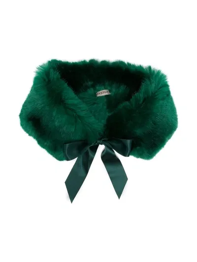 Hucklebones London Kids' Bow-fastening Faux-fur Stole In Green