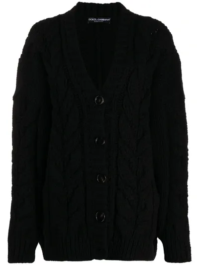 Dolce & Gabbana Chunky Cable Knit Cardigan In Black