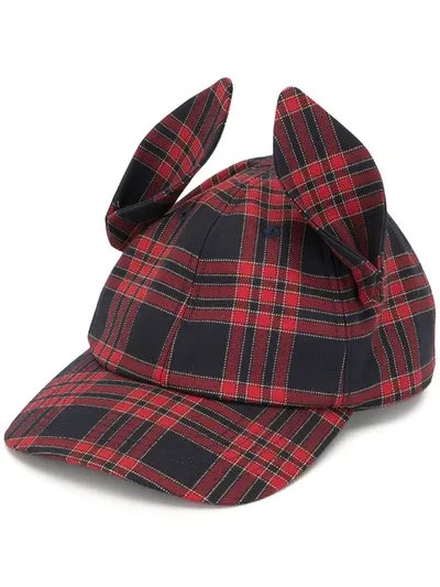 Undercover Ear-detail Plaid Cap In Red