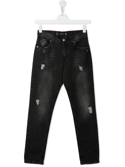 John Richmond Junior Teen 'rich' Patch Distressed Jeans In Grey