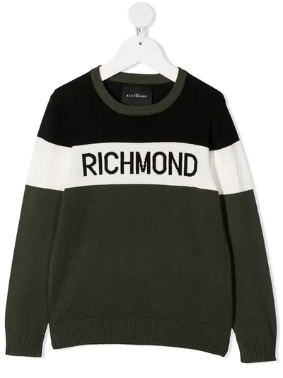 John Richmond Junior Kids' Intarsia-knit Logo Jumper In Green