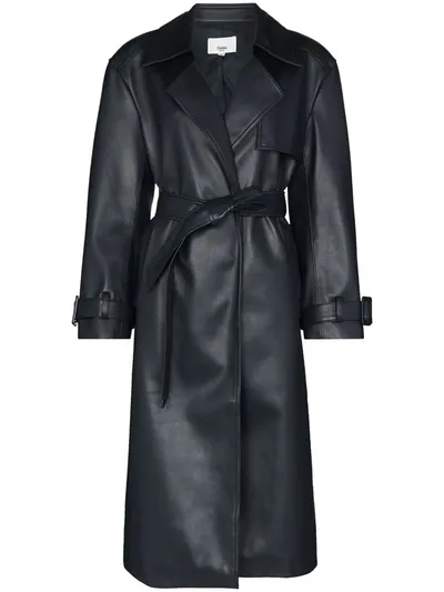 The Frankie Shop Belted Vegan Leather Trench Coat In Blue