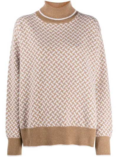 Drumohr Geometric-pattern Roll-neck Jumper In Neutrals