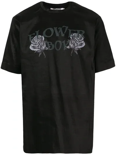 Orange Culture Flower Boy Slogan T-shirt In Black