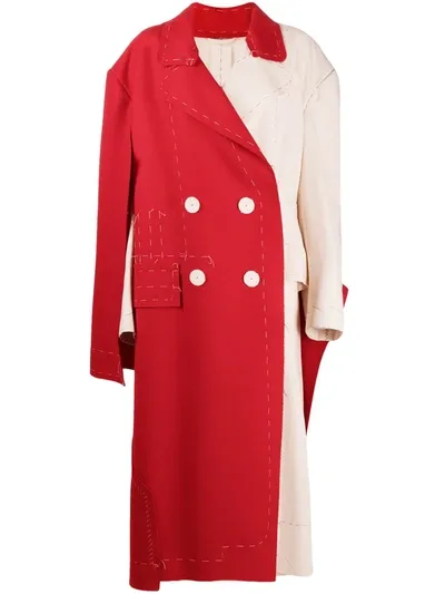 Maison Margiela Double-breasted Two-tone Coat In Red