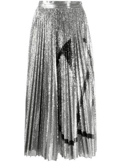 Valentino Vlogo Sequined Skirt In Silver