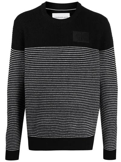 Calvin Klein Jeans Est.1978 Striped Logo-patch Jumper In Black