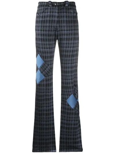 Kiko Kostadinov Checked Panelled Flares Trousers In Blue