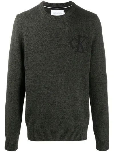 Calvin Klein Jeans Est.1978 Logo Intarsia Jumper In Green