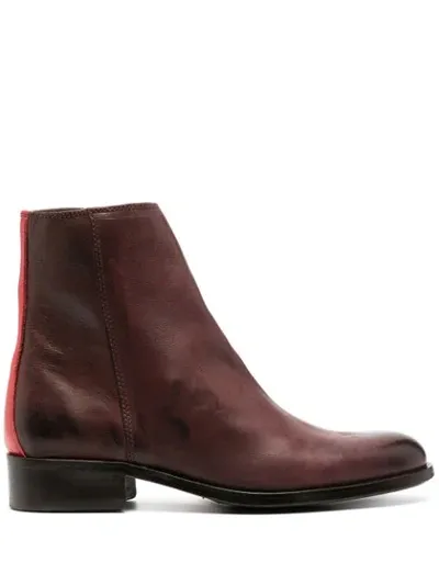 Paul Smith Constrast Trim Ankle Boots In Red