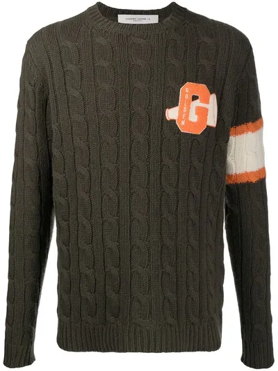 Golden Goose Logo Patch Cable Knit Jumper In Green