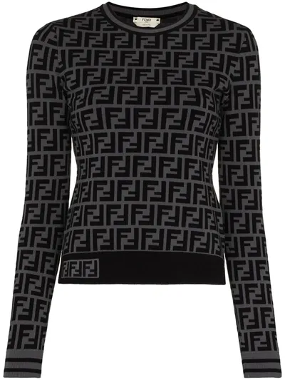 Fendi Ff Motif Knitted Jumper In Grey