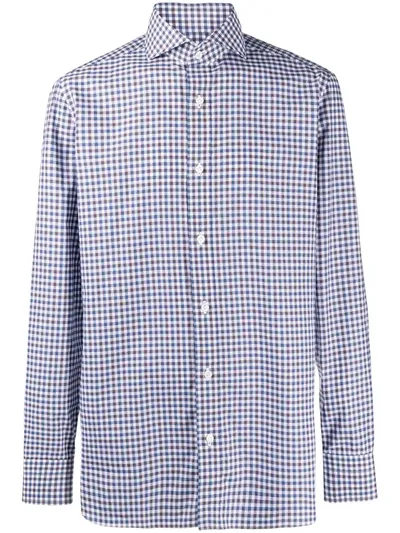 Borrelli Spread Collar Gingham Shirt In Blue