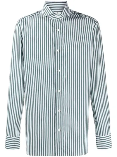 Borrelli Spread Collar Striped Shirt In Green