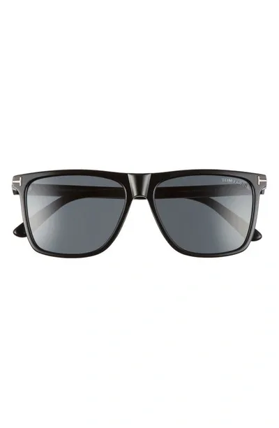 Tom Ford Fletcher 57mm Sunglasses In Shiny Black Blue Lenses