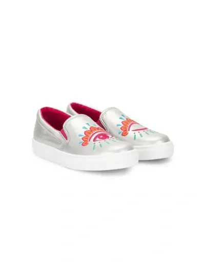 Kenzo Kids' Embroidered Eye Slip-on Sneakers In Silver