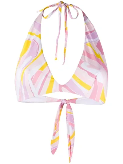 Emilio Pucci Vetrate Print Halterneck Bikini Top In Rosa