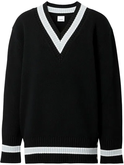 Burberry Reese Stripe-trim Jumper In Black