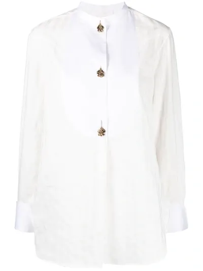 Chloé Embellished Striped Cotton-jacquard Shirt In White