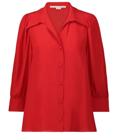 Stella Mccartney Reese Cropped-sleeve Silk-crepe Shirt In Red