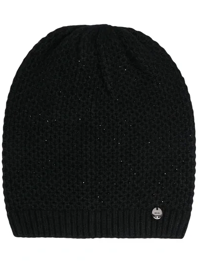 Liu •jo Logo-patch Knitted Beanie In Black