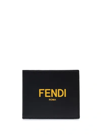 Fendi Logo Print Billfold Leather Wallet In Black